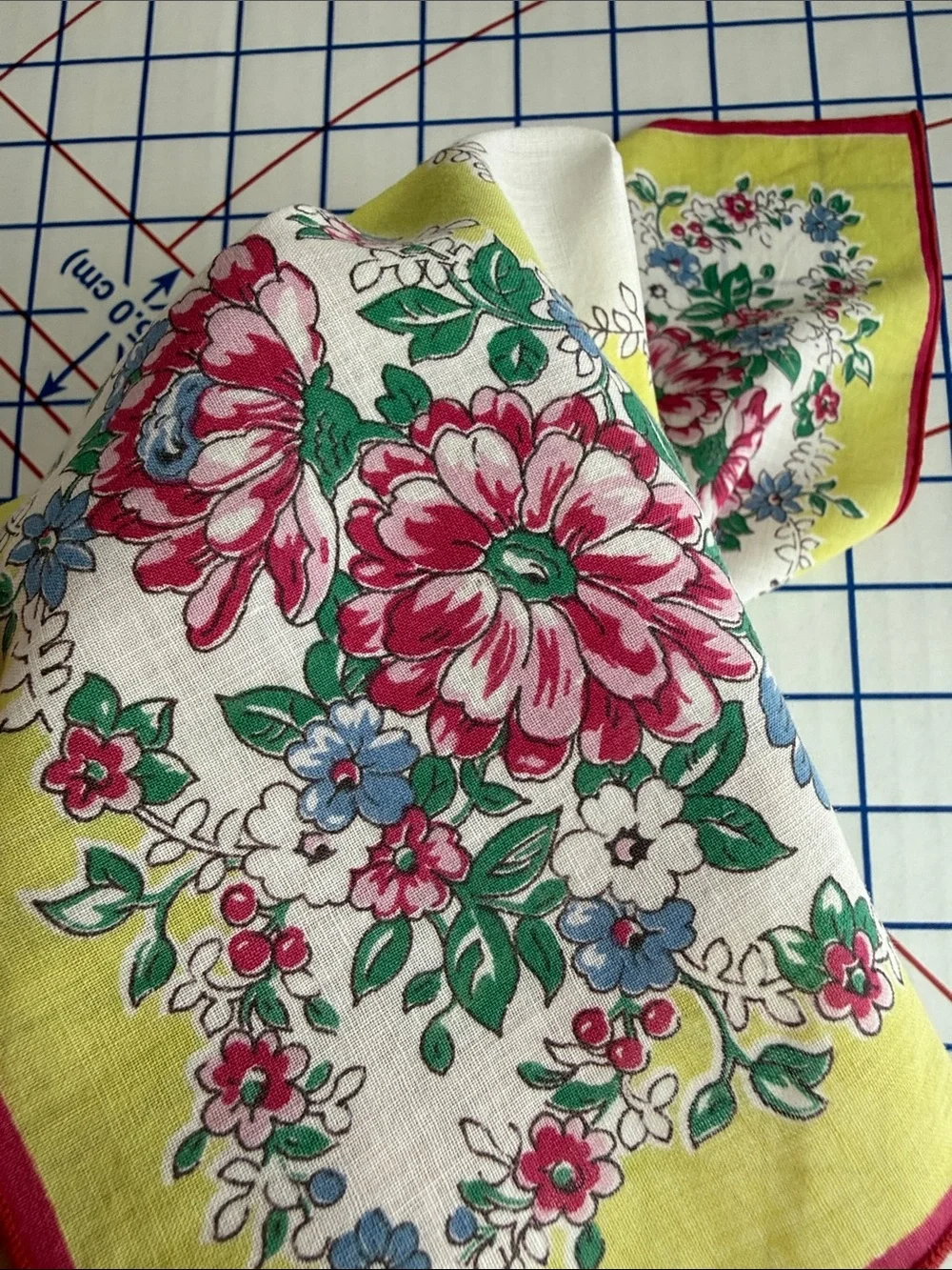 Lot of 3 Vintage Floral Cotton Handkerchiefs Pink Roses Cottagecore